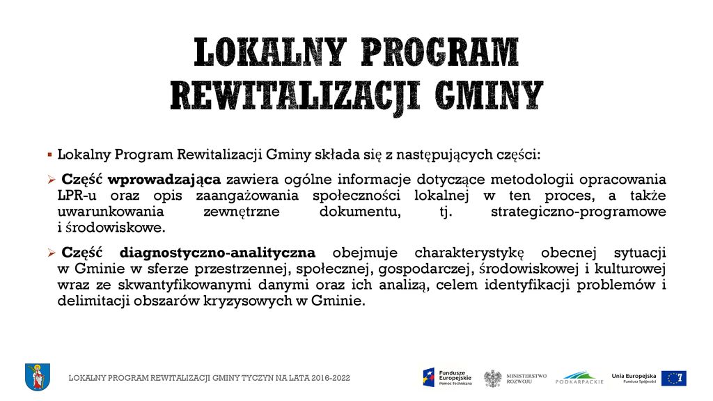 Lokalny Program Rewitalizacji Gminy Tyczyn Na Lata Ppt Pobierz